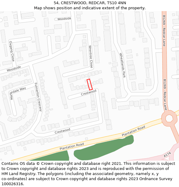 54, CRESTWOOD, REDCAR, TS10 4NN: Location map and indicative extent of plot