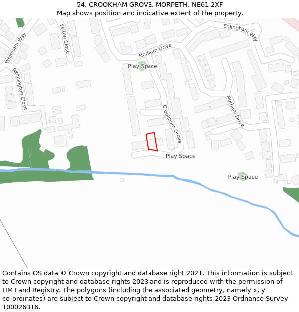 54, CROOKHAM GROVE, MORPETH, NE61 2XF: Location map and indicative extent of plot