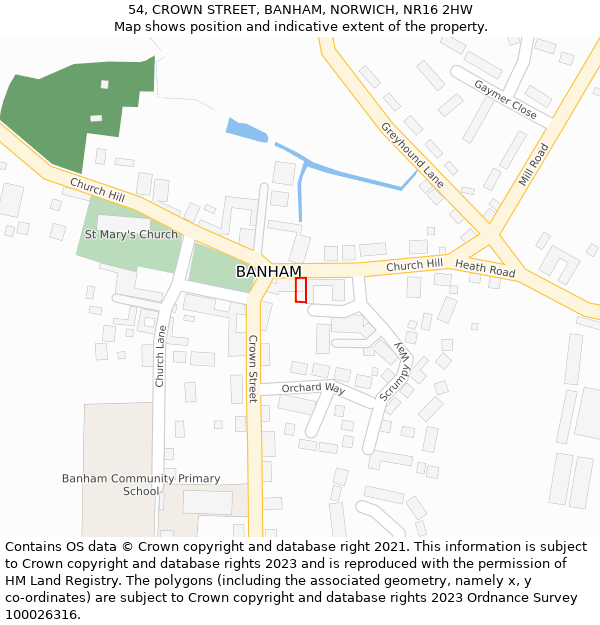 54, CROWN STREET, BANHAM, NORWICH, NR16 2HW: Location map and indicative extent of plot