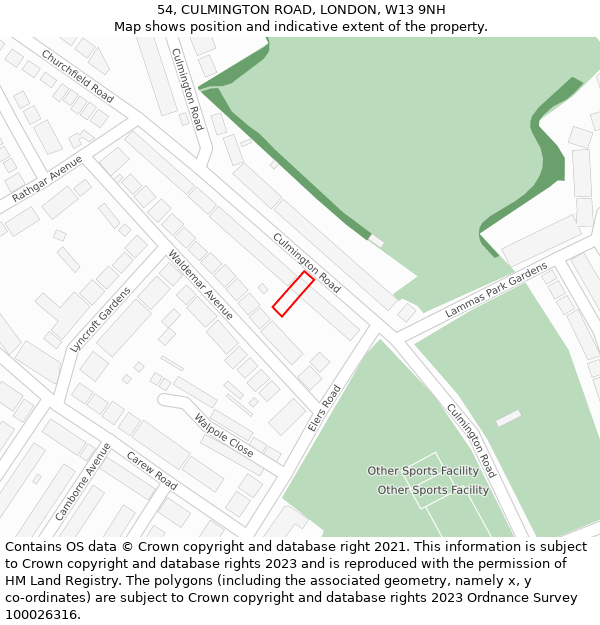 54, CULMINGTON ROAD, LONDON, W13 9NH: Location map and indicative extent of plot