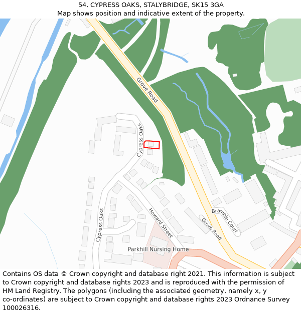 54, CYPRESS OAKS, STALYBRIDGE, SK15 3GA: Location map and indicative extent of plot