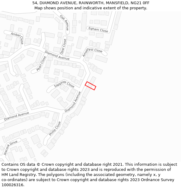 54, DIAMOND AVENUE, RAINWORTH, MANSFIELD, NG21 0FF: Location map and indicative extent of plot