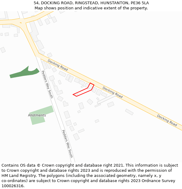 54, DOCKING ROAD, RINGSTEAD, HUNSTANTON, PE36 5LA: Location map and indicative extent of plot