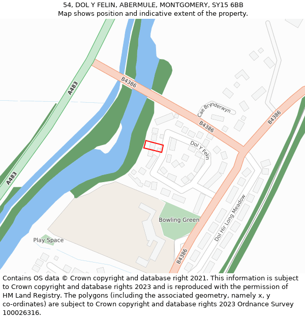 54, DOL Y FELIN, ABERMULE, MONTGOMERY, SY15 6BB: Location map and indicative extent of plot