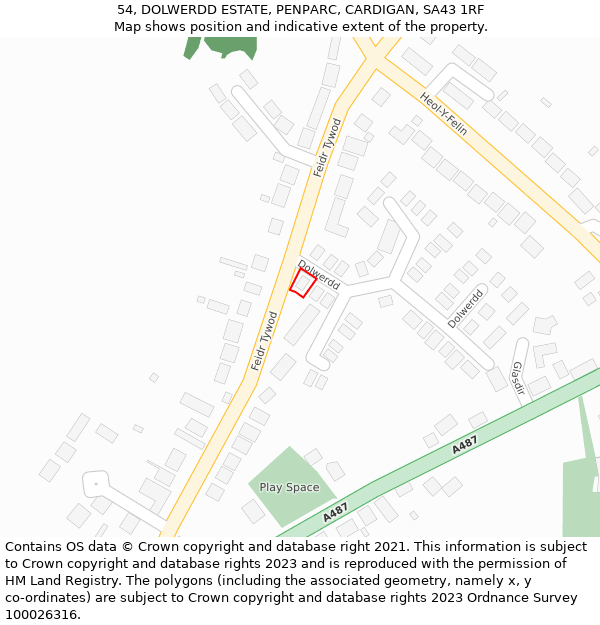 54, DOLWERDD ESTATE, PENPARC, CARDIGAN, SA43 1RF: Location map and indicative extent of plot