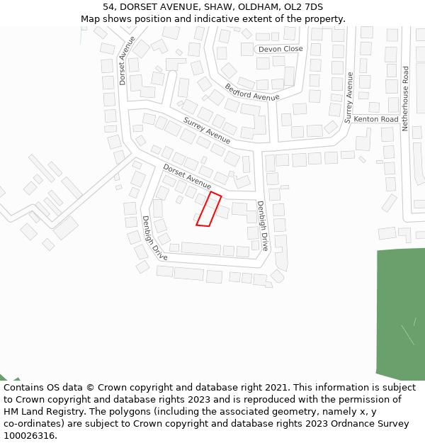 54, DORSET AVENUE, SHAW, OLDHAM, OL2 7DS: Location map and indicative extent of plot