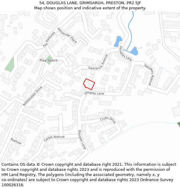 54, DOUGLAS LANE, GRIMSARGH, PRESTON, PR2 5JF: Location map and indicative extent of plot