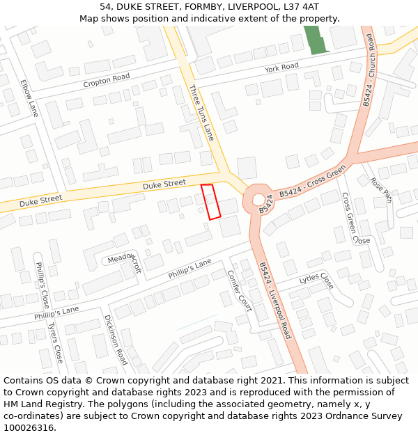 54, DUKE STREET, FORMBY, LIVERPOOL, L37 4AT: Location map and indicative extent of plot