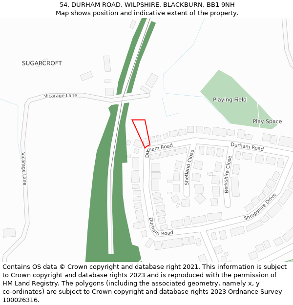 54, DURHAM ROAD, WILPSHIRE, BLACKBURN, BB1 9NH: Location map and indicative extent of plot