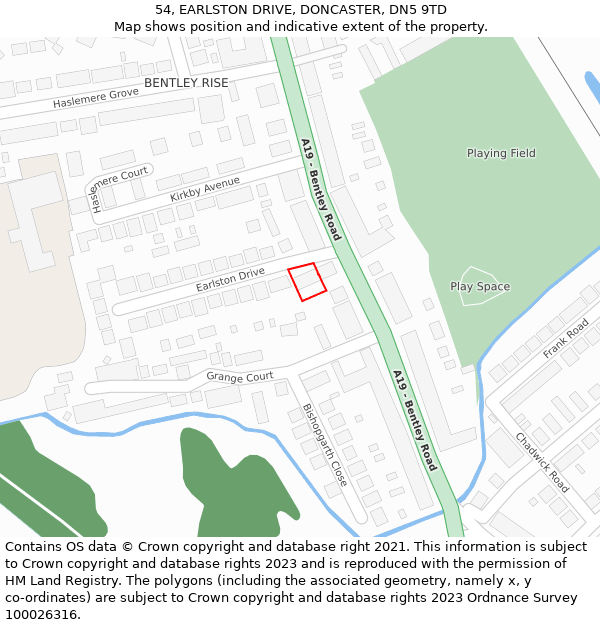 54, EARLSTON DRIVE, DONCASTER, DN5 9TD: Location map and indicative extent of plot