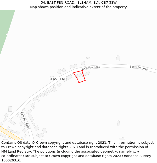 54, EAST FEN ROAD, ISLEHAM, ELY, CB7 5SW: Location map and indicative extent of plot