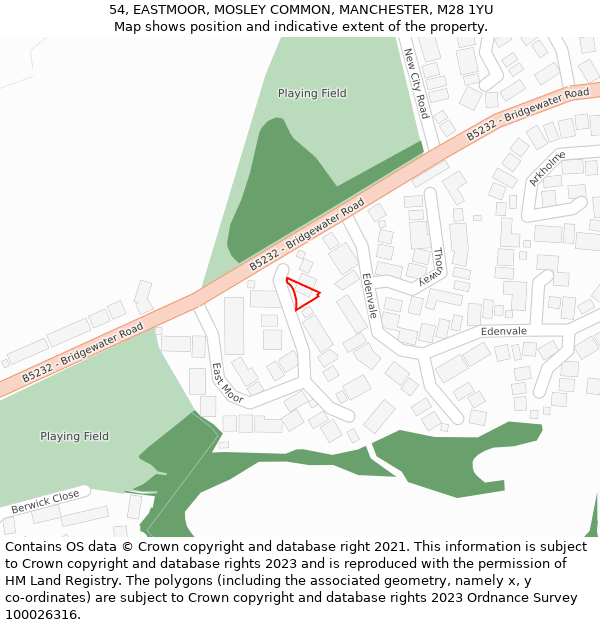 54, EASTMOOR, MOSLEY COMMON, MANCHESTER, M28 1YU: Location map and indicative extent of plot