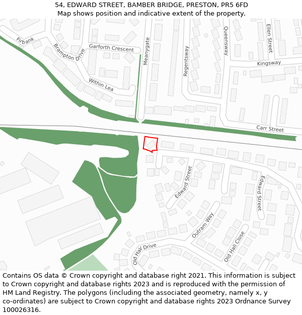 54, EDWARD STREET, BAMBER BRIDGE, PRESTON, PR5 6FD: Location map and indicative extent of plot