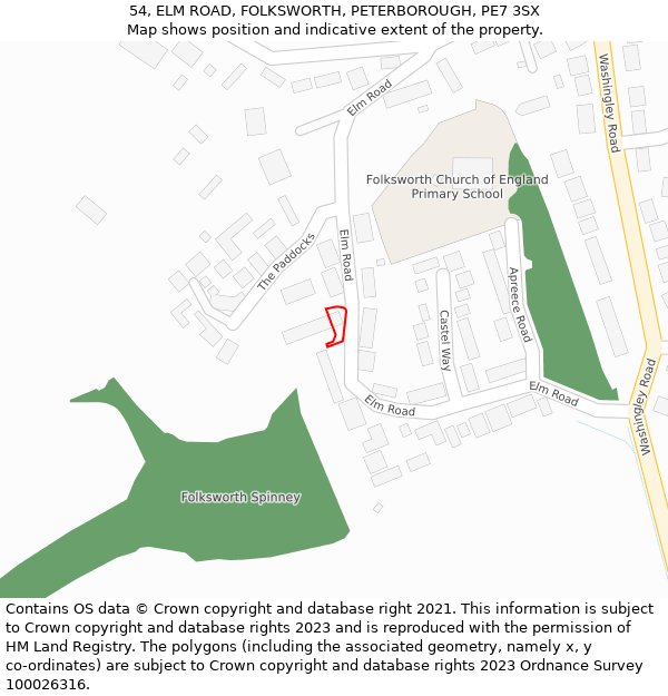 54, ELM ROAD, FOLKSWORTH, PETERBOROUGH, PE7 3SX: Location map and indicative extent of plot