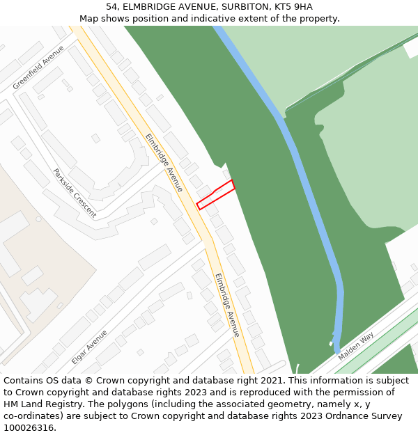 54, ELMBRIDGE AVENUE, SURBITON, KT5 9HA: Location map and indicative extent of plot
