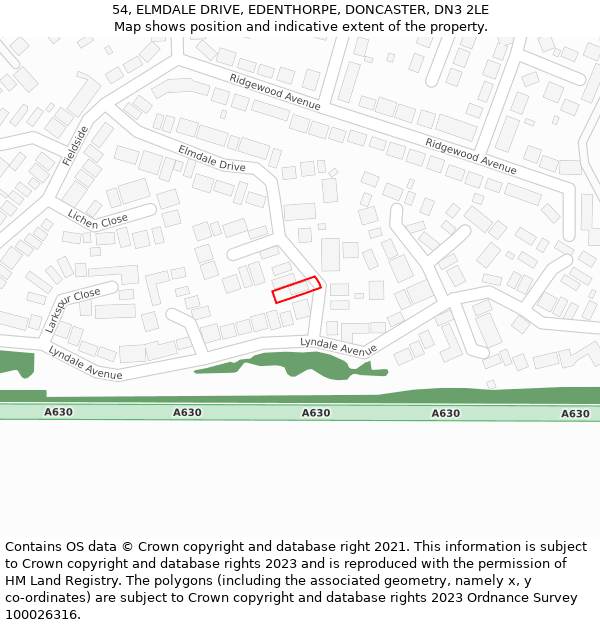 54, ELMDALE DRIVE, EDENTHORPE, DONCASTER, DN3 2LE: Location map and indicative extent of plot