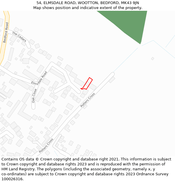 54, ELMSDALE ROAD, WOOTTON, BEDFORD, MK43 9JN: Location map and indicative extent of plot