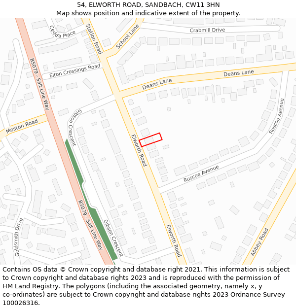 54, ELWORTH ROAD, SANDBACH, CW11 3HN: Location map and indicative extent of plot