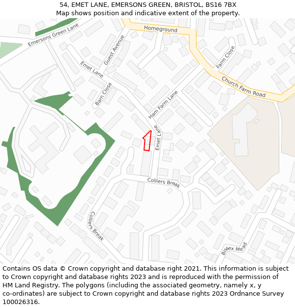 54, EMET LANE, EMERSONS GREEN, BRISTOL, BS16 7BX: Location map and indicative extent of plot