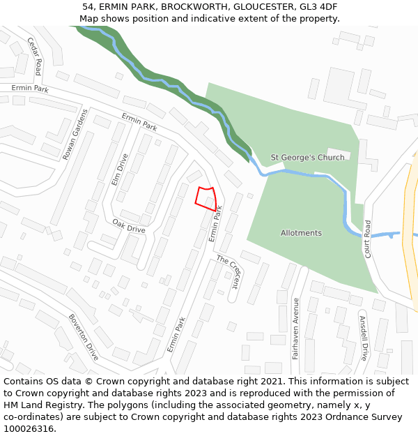 54, ERMIN PARK, BROCKWORTH, GLOUCESTER, GL3 4DF: Location map and indicative extent of plot