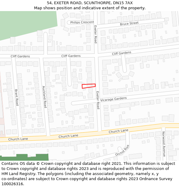 54, EXETER ROAD, SCUNTHORPE, DN15 7AX: Location map and indicative extent of plot
