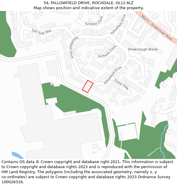 54, FALLOWFIELD DRIVE, ROCHDALE, OL12 6LZ: Location map and indicative extent of plot