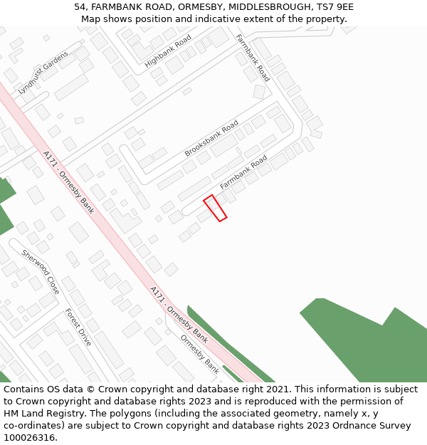 54, FARMBANK ROAD, ORMESBY, MIDDLESBROUGH, TS7 9EE: Location map and indicative extent of plot