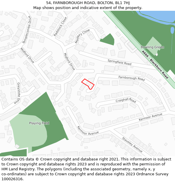 54, FARNBOROUGH ROAD, BOLTON, BL1 7HJ: Location map and indicative extent of plot