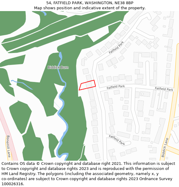 54, FATFIELD PARK, WASHINGTON, NE38 8BP: Location map and indicative extent of plot