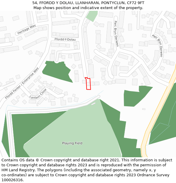 54, FFORDD Y DOLAU, LLANHARAN, PONTYCLUN, CF72 9FT: Location map and indicative extent of plot