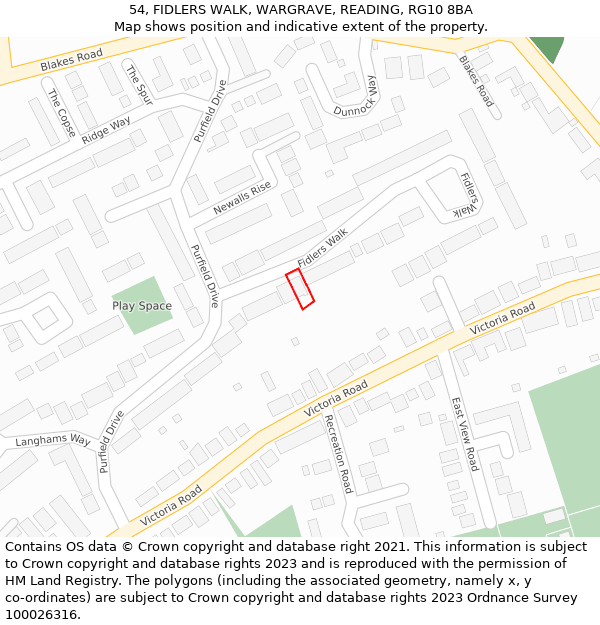 54, FIDLERS WALK, WARGRAVE, READING, RG10 8BA: Location map and indicative extent of plot