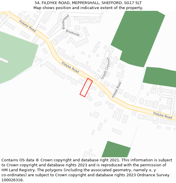 54, FILDYKE ROAD, MEPPERSHALL, SHEFFORD, SG17 5LT: Location map and indicative extent of plot