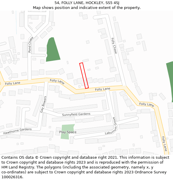 54, FOLLY LANE, HOCKLEY, SS5 4SJ: Location map and indicative extent of plot