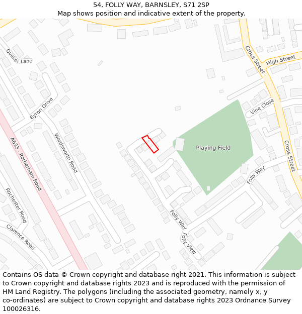 54, FOLLY WAY, BARNSLEY, S71 2SP: Location map and indicative extent of plot