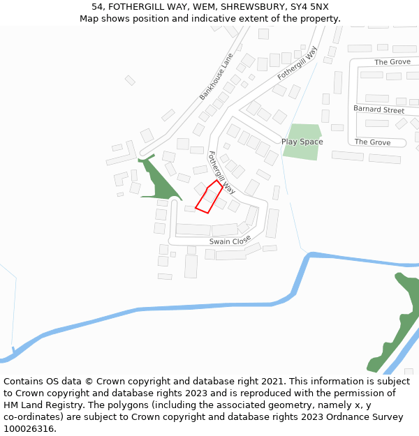 54, FOTHERGILL WAY, WEM, SHREWSBURY, SY4 5NX: Location map and indicative extent of plot