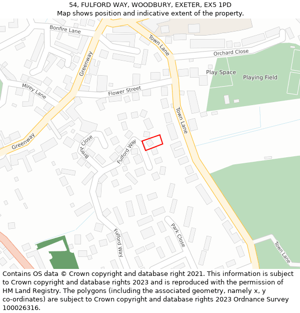 54, FULFORD WAY, WOODBURY, EXETER, EX5 1PD: Location map and indicative extent of plot