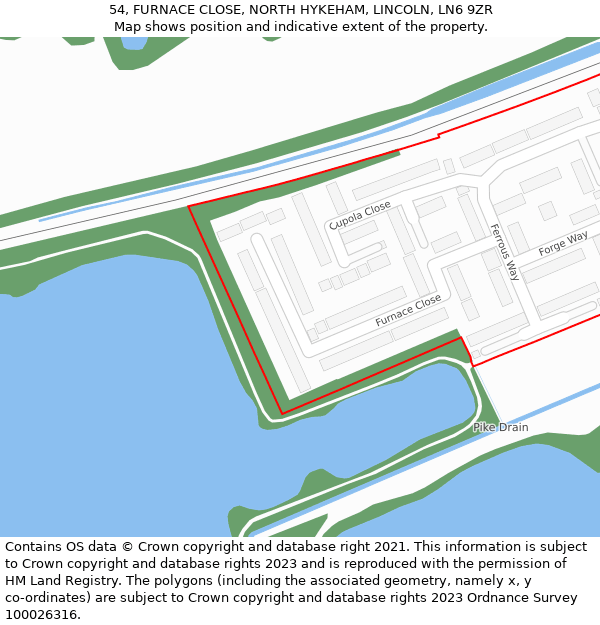 54, FURNACE CLOSE, NORTH HYKEHAM, LINCOLN, LN6 9ZR: Location map and indicative extent of plot