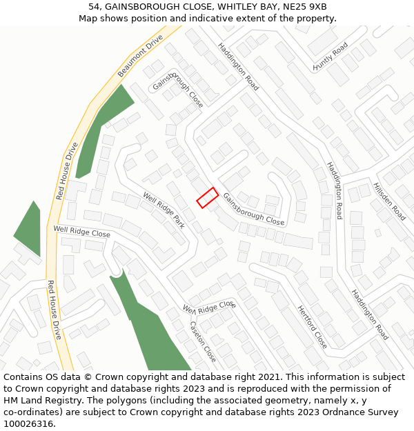 54, GAINSBOROUGH CLOSE, WHITLEY BAY, NE25 9XB: Location map and indicative extent of plot
