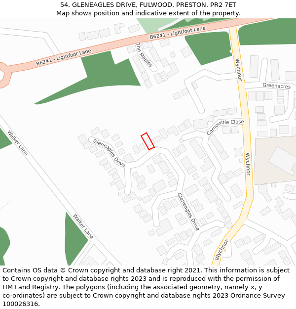 54, GLENEAGLES DRIVE, FULWOOD, PRESTON, PR2 7ET: Location map and indicative extent of plot