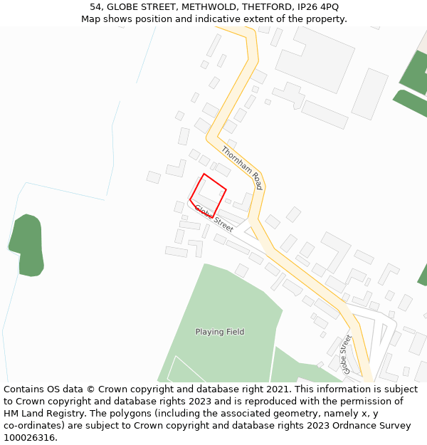 54, GLOBE STREET, METHWOLD, THETFORD, IP26 4PQ: Location map and indicative extent of plot