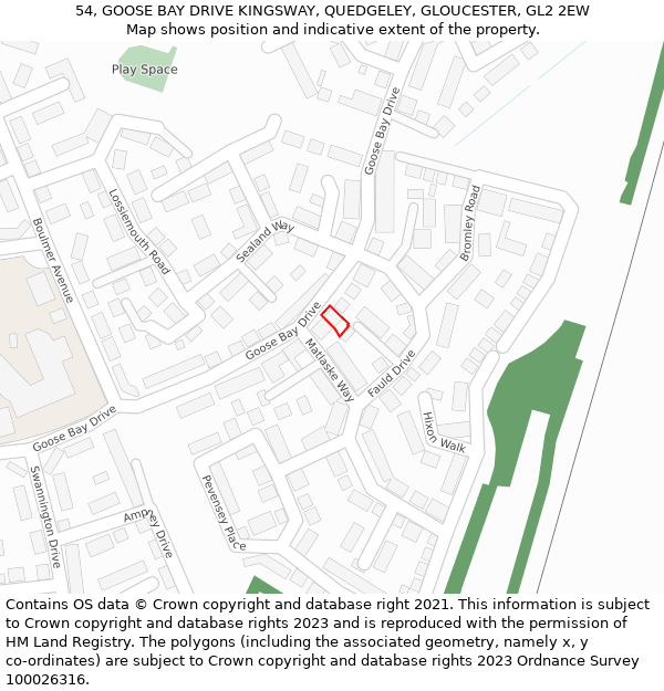 54, GOOSE BAY DRIVE KINGSWAY, QUEDGELEY, GLOUCESTER, GL2 2EW: Location map and indicative extent of plot