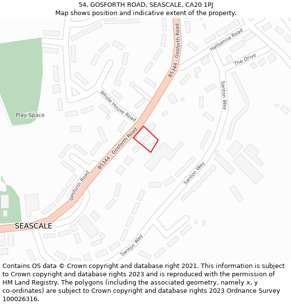 54, GOSFORTH ROAD, SEASCALE, CA20 1PJ: Location map and indicative extent of plot