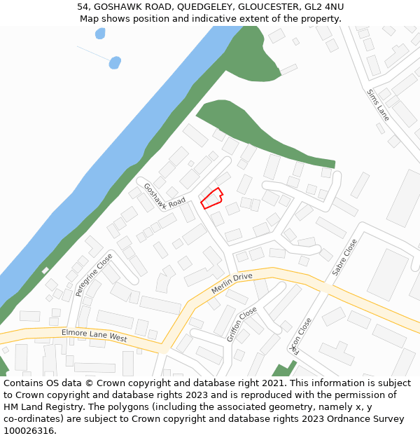 54, GOSHAWK ROAD, QUEDGELEY, GLOUCESTER, GL2 4NU: Location map and indicative extent of plot