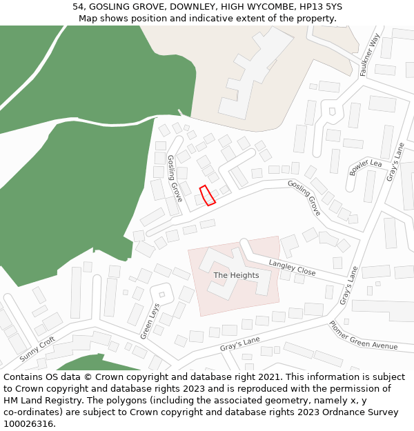 54, GOSLING GROVE, DOWNLEY, HIGH WYCOMBE, HP13 5YS: Location map and indicative extent of plot