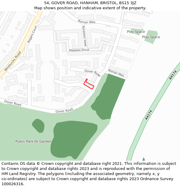 54, GOVER ROAD, HANHAM, BRISTOL, BS15 3JZ: Location map and indicative extent of plot