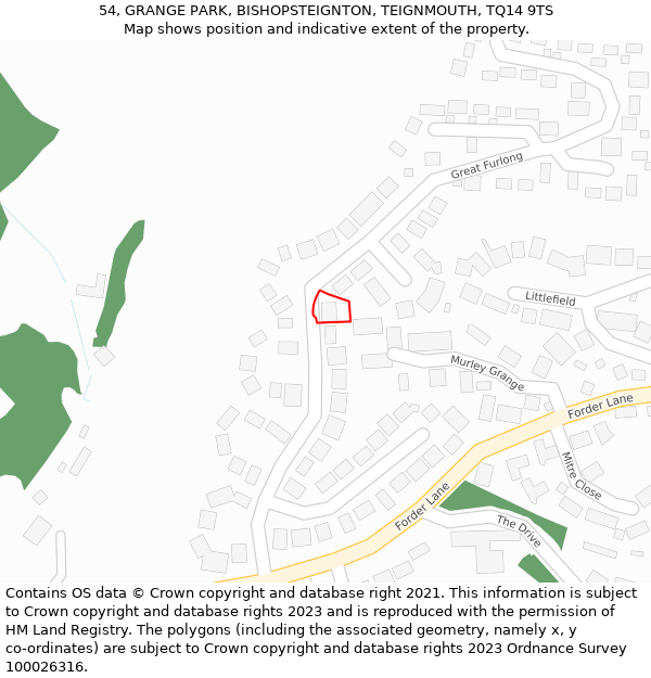 54, GRANGE PARK, BISHOPSTEIGNTON, TEIGNMOUTH, TQ14 9TS: Location map and indicative extent of plot
