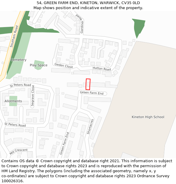 54, GREEN FARM END, KINETON, WARWICK, CV35 0LD: Location map and indicative extent of plot