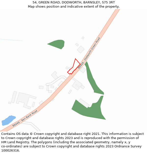 54, GREEN ROAD, DODWORTH, BARNSLEY, S75 3RT: Location map and indicative extent of plot