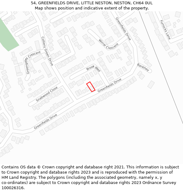 54, GREENFIELDS DRIVE, LITTLE NESTON, NESTON, CH64 0UL: Location map and indicative extent of plot