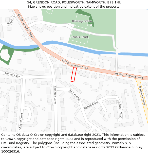 54, GRENDON ROAD, POLESWORTH, TAMWORTH, B78 1NU: Location map and indicative extent of plot